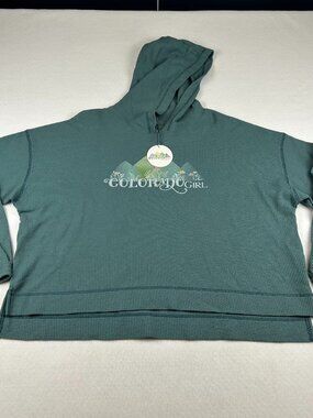 League 91 | Colorado Girl Waffle Crop Hoodie, Teal, New With Tags, size M